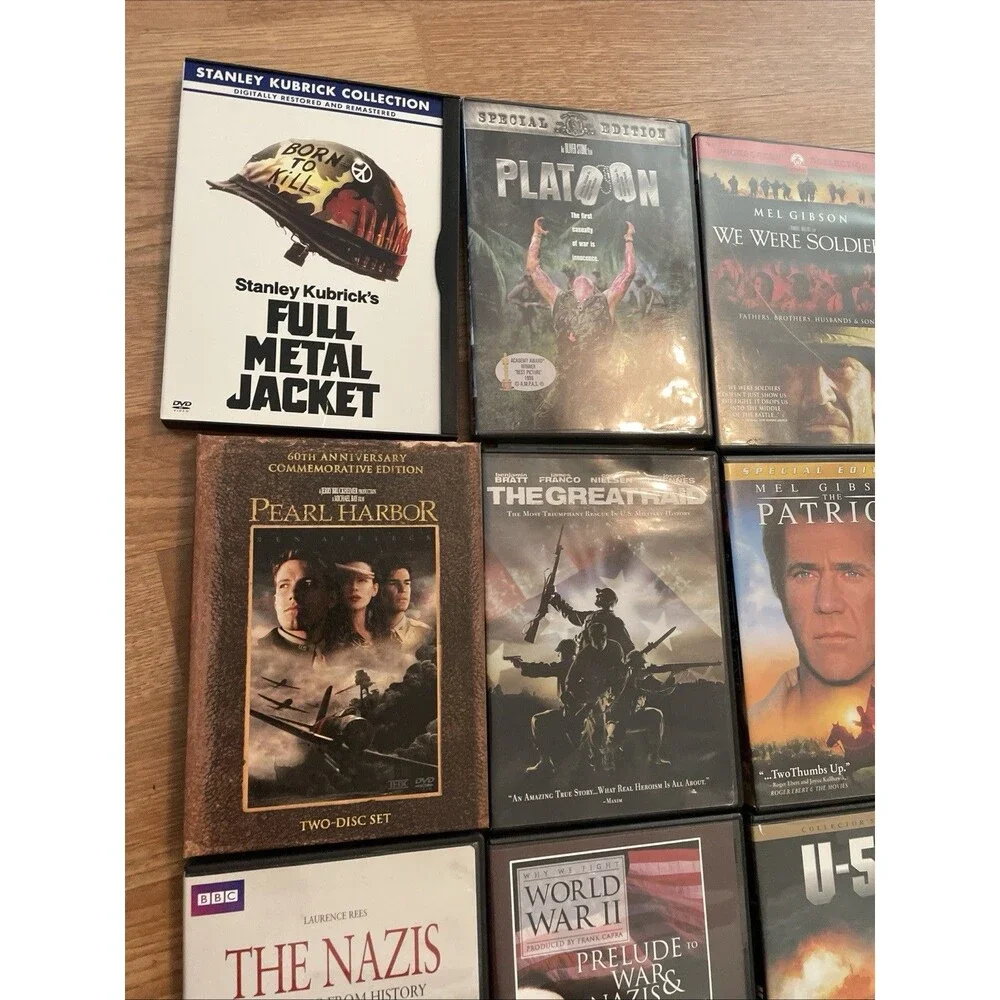Huge DVD Lot Full Metal Jacket Platoon Pear Harbor Military WAR Movies 12 Disc